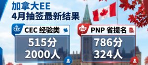 Read more about the article 加拿大EE快速通道4月抽签最新结果: CEC 515分2000人, PNP连抽786分324人